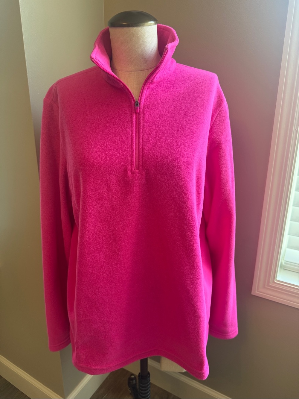 Lands' End Women's Bright Pink Quarter-Zip Fleece Pullover